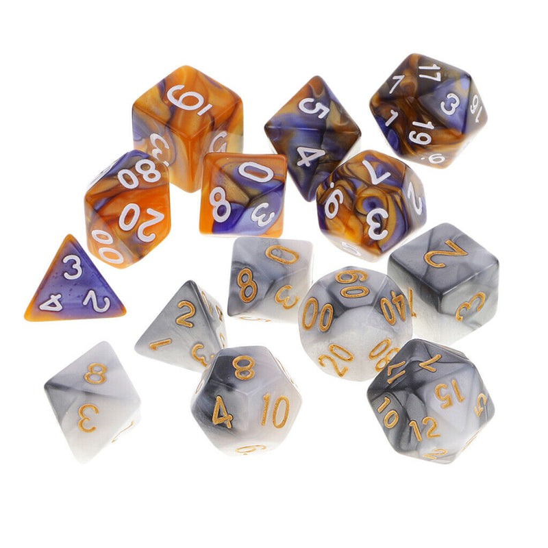 Pack of 14 Double Color Multi-sided Dice D20 D12 D10 D8 D6 D4 Die for Party Bar