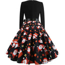 Christmas Retro Round Neck Printed Long Sleeve Swing Dress