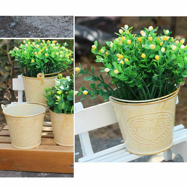 Flameer Shabby Chic Iron Flower Buckets Plants Planter Pot Bucket Flower Va