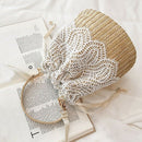 Women Lace Flower Straw Handbag Tote Summer Holiday Woven Bucket Bag Should
