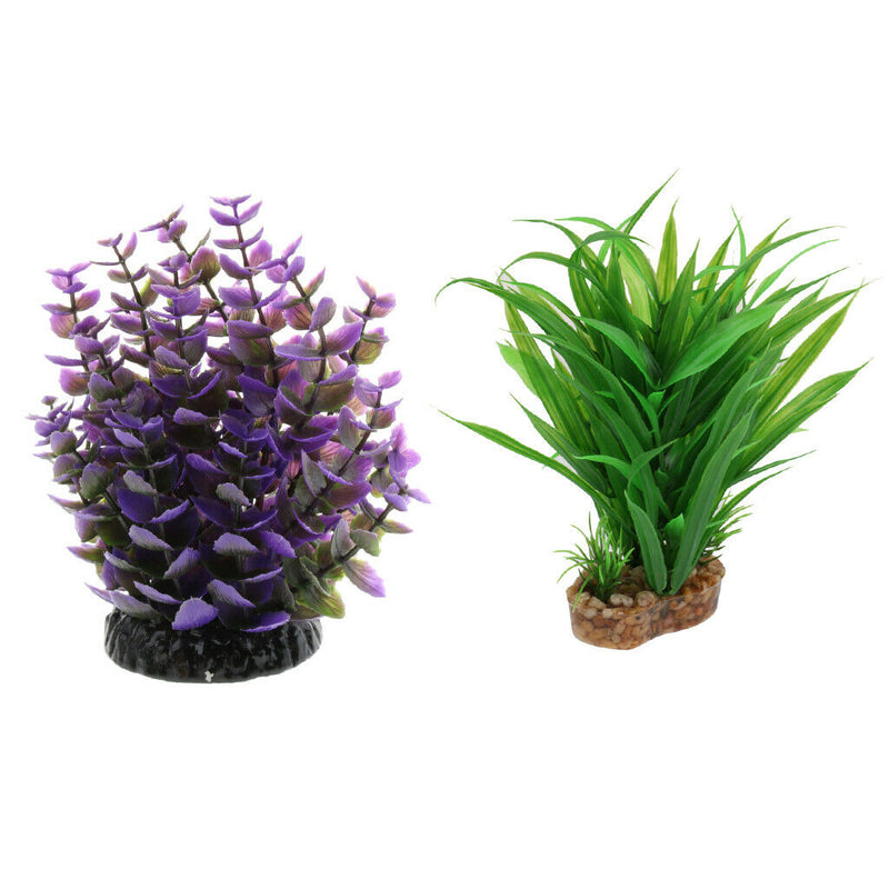 Set of 2, Plastic Terrarium Bamboo Leaf & Purple Plant Animals Habitat for