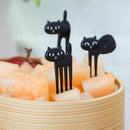 6pcs/set Lovely Lunch Box Bento Accessory Decor Black Forks Picks Cat Fruit Y8W7
