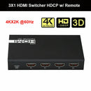 3 In 1 Out Video HDMI Audio Switch Switcher 1080P 60HZ 7.1CH 4Kx2K HD For P
