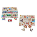 2 Set Wooden Peg Puzzle Traffic & Farm Animal Jigsaw Preschool Learning Toys
