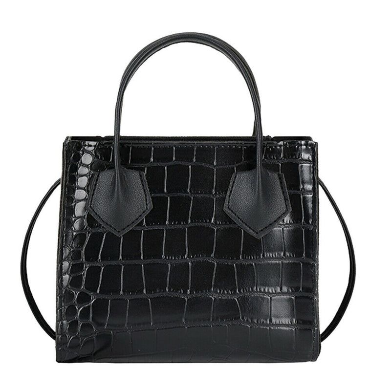 Retro Alligator PU Women Shoulder Tote Bag Portable Solid Handbags (Black)