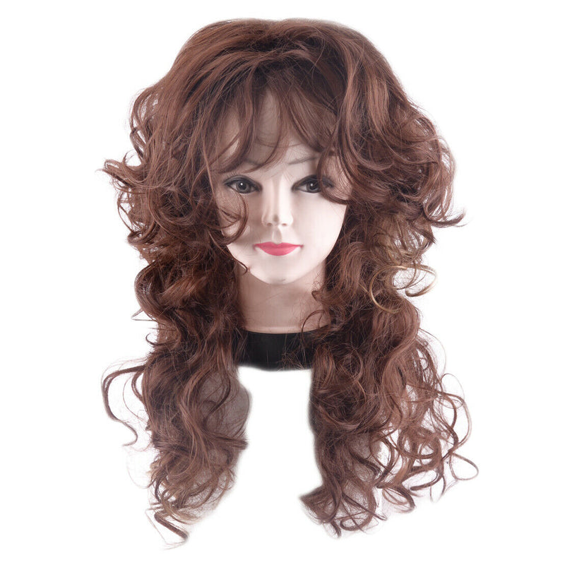 Real Thick Long Hair Full Wig Curly Straight Synthetic Brown Blonde Auburn Wigs