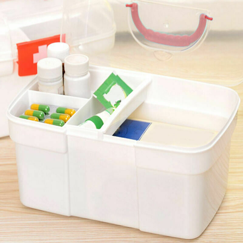 White 2 Layers Health Pill Medicine Chest First Aid Hold Box Storage H3J9 E0P7