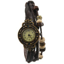 Weave Wrap Around Leather Bracelet Lady Woman Wrist Watch - Dark coffee V1I2