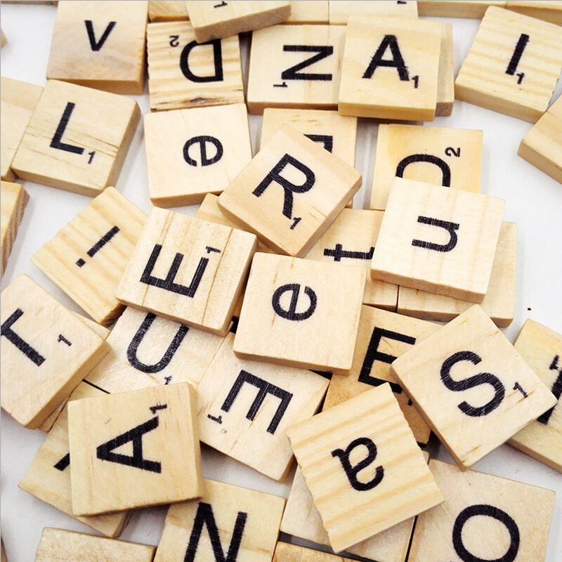 100pcs Wooden Alphabet Scrabble Tiles Black Letters & Numbers Craft Wood