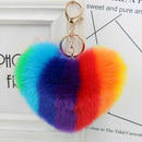 Rainbow Heart Fluffy Ball Keychain Car Key Ring Holder Bag Charm Ornament
