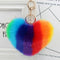 Rainbow Heart Fluffy Ball Keychain Car Key Ring Holder Bag Charm Ornament