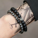 2Pcs Natural Stone Cooper Beaded Bracelet Men Matte Lava Volcanic Jewelry Hot