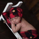 Newborn Costume Photo Prop Baby Hat Pants Knitted Black Red Lattice Outfits