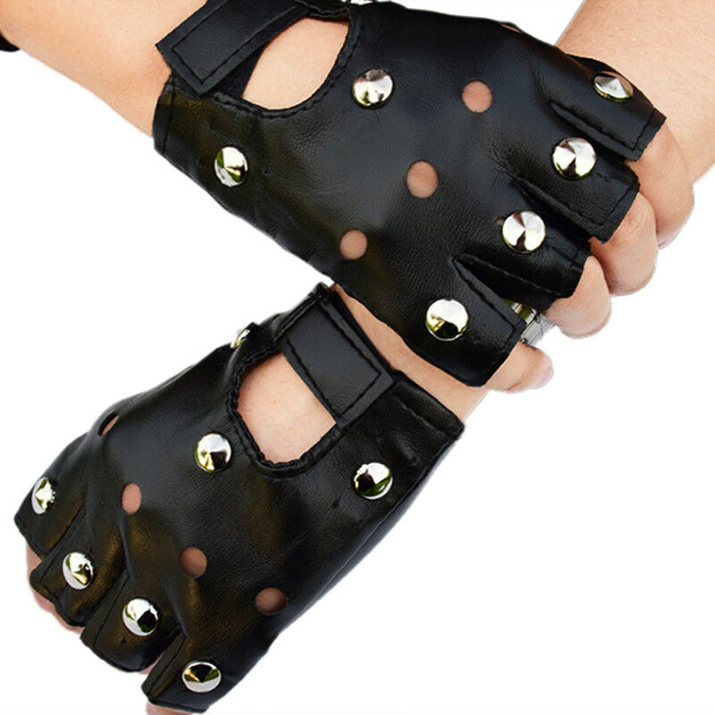 Leather Fingerless Short Gloves Black Rivets Stud Half Finger Mittens Fashio Gw