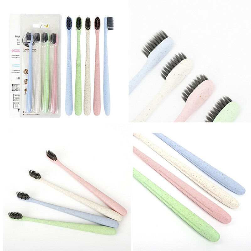 4X Wheat Straw Bamboo Charcoal Soft Toothbrush Hygiene Eco-Friendly Oral Clea Cy