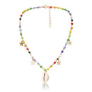 Boho Multicolor Beads Star Choker Shell Pendant Chain Necklace Women Jewelry BX
