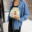 Women Drawstring Shoulder Bags Daisy Print Cherry Small Crossbody Pocket