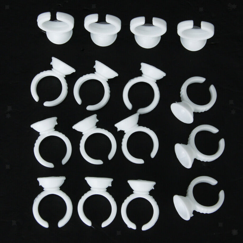 200x Plastic  Rings Adjustable Eyelash Glue Holder Cups W/ Divider S+L