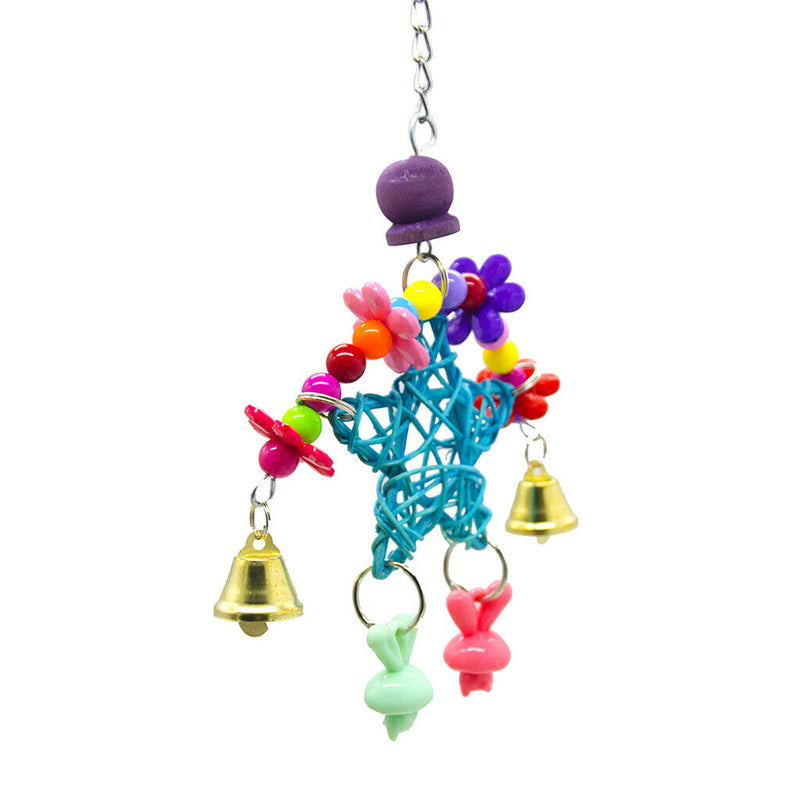Parrot Rattan Star Shaped Chewing Toys Birds Swing Toys with Metal Bells Hanging