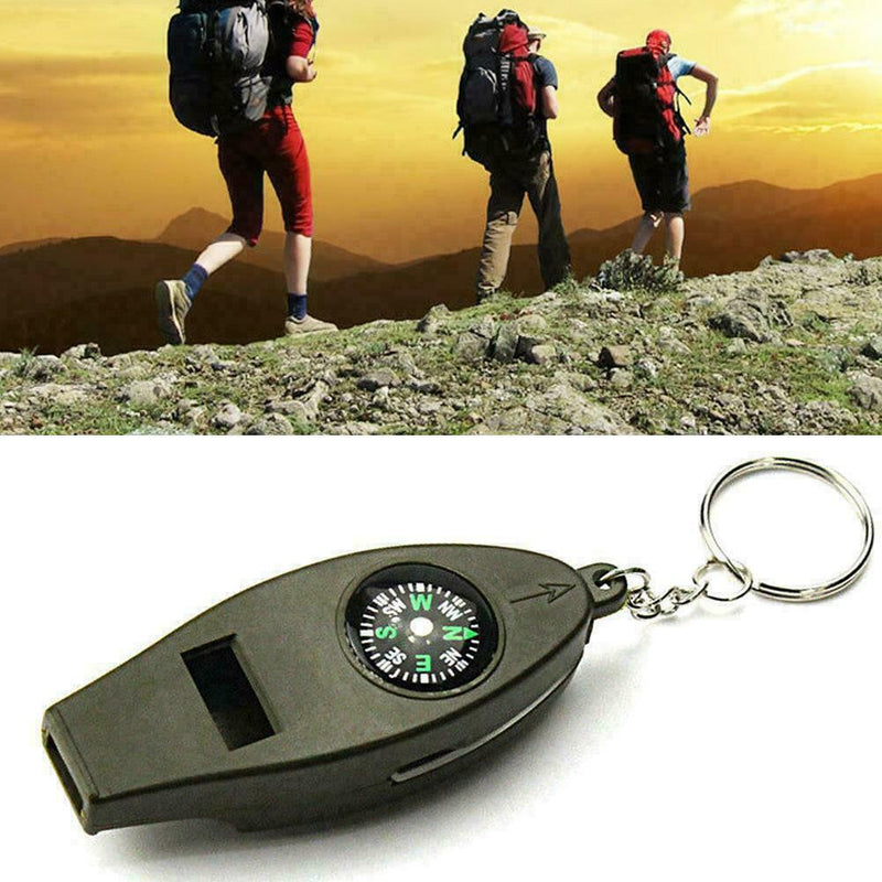 4 IN1 Compass Thermometer Whistle Magnifier Versatile Travel green With Key