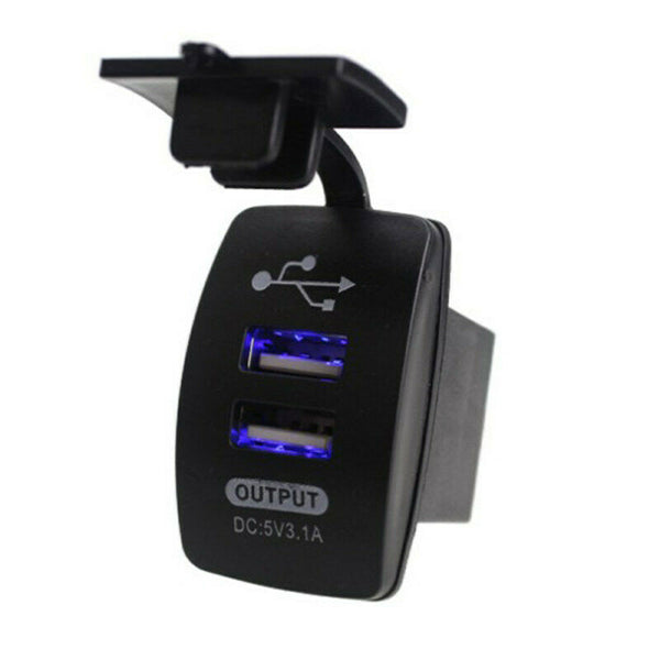 Blue LED Car Motorcycle Dual USB Ports Charger Power Supply 5V 4.2A
