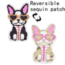 dog wearing heart glasses reversible change color sequins sew on patches stick Z