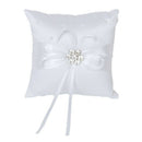 10cmx10cm Satin Flower Beaded Wedding Pocket Ring Pillow-White