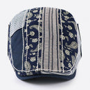 Mens Cotton Newsboy Cap Paisley Patch Block Flat Cap, Adjustable Dark Blue