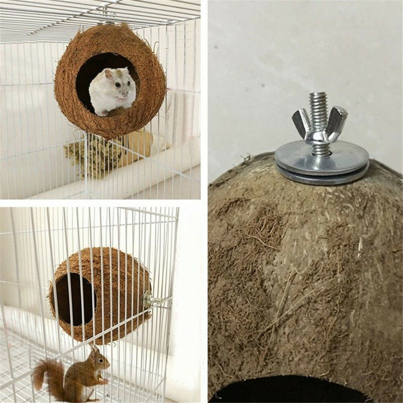 Safe Coconut Shell Parrot Nest Bird House Hut Cage Hamster Squirrel Nesting Ball