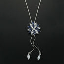Women Cubic Zirconia Flower Long Adjustable Chain Pendant Sweater Necklace  I7M9