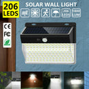 206LED Solar Motion Sensor Wall Light Outdoor Waterproof Garden Yard Street Lamp
