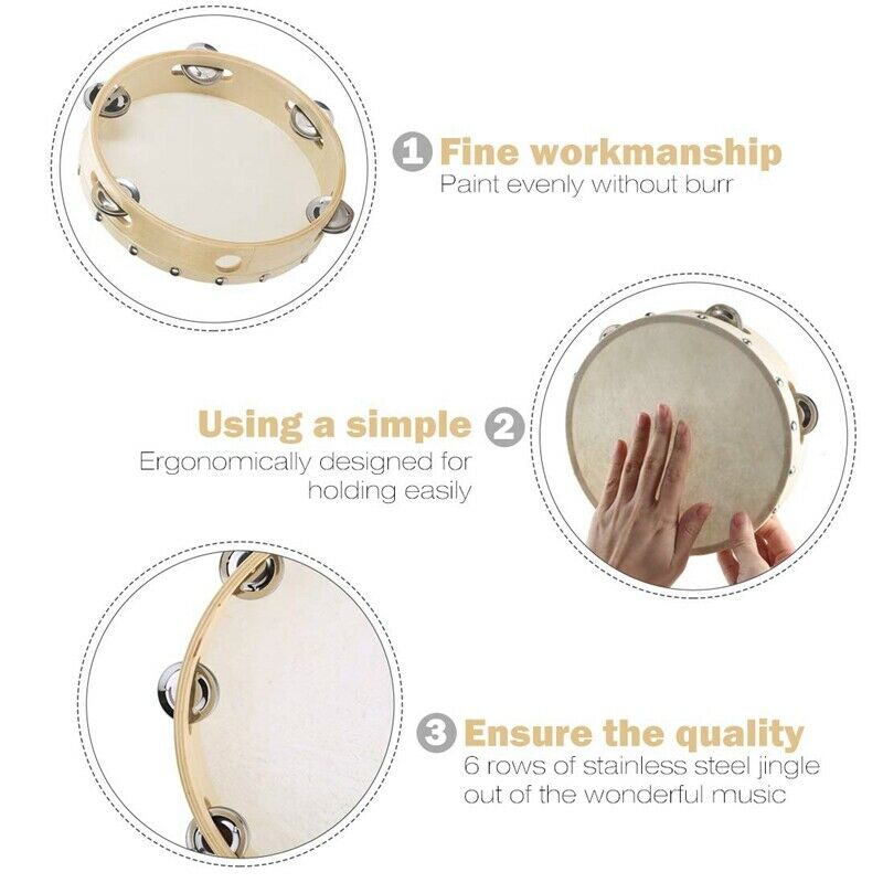 8-Inch Blow Tambourine Musical Instrument Children Percussion Instrument Qu
