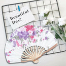 Bamboo Flower Printed Japanese Style Foldable Hand Held Fan Gift Decor