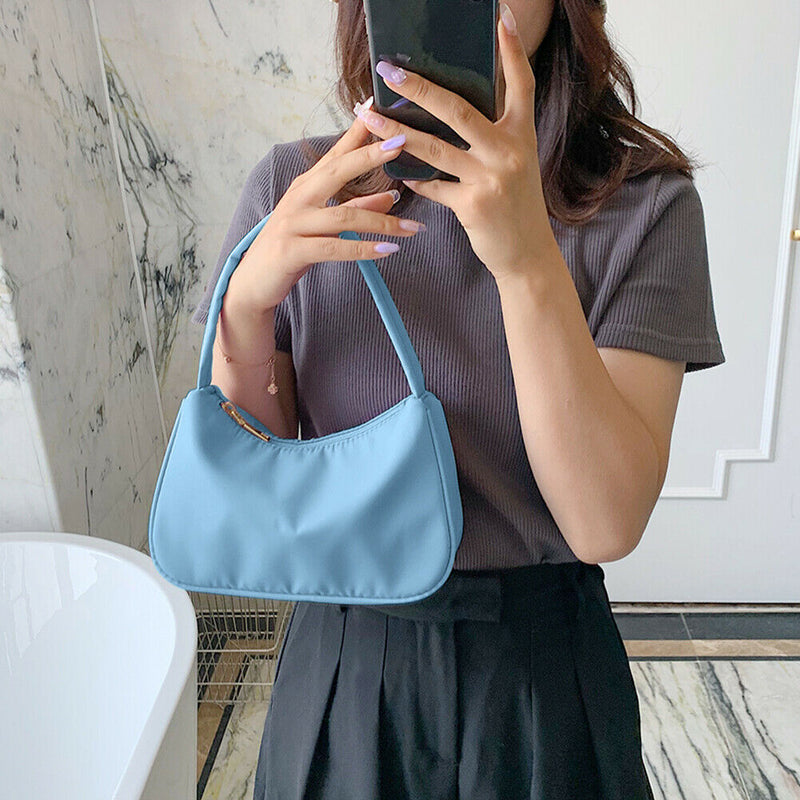 Nylon Casual Women Handbag Tote Female Solid Underarm Shoulder Bag (Blue)