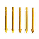 5pcs Hex Shank 10mm Tip Glass Tiles Cutting Thread Drill Bits Slotted Point