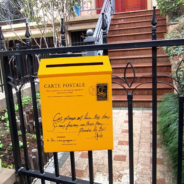 Galvanized Wall Mounted Letterbox Letter Post Mail Box Keys Holder Yellow