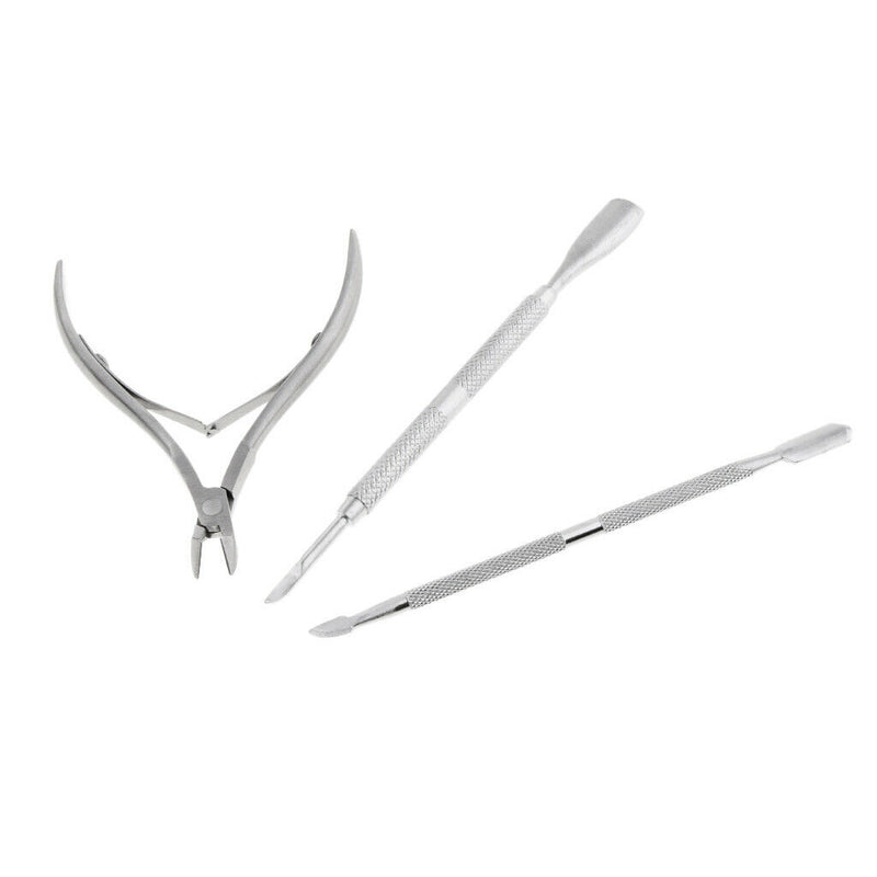 Stainless Steel Nail Cuticle Spoon Pusher Remover Cutter Nipper Clipper Set