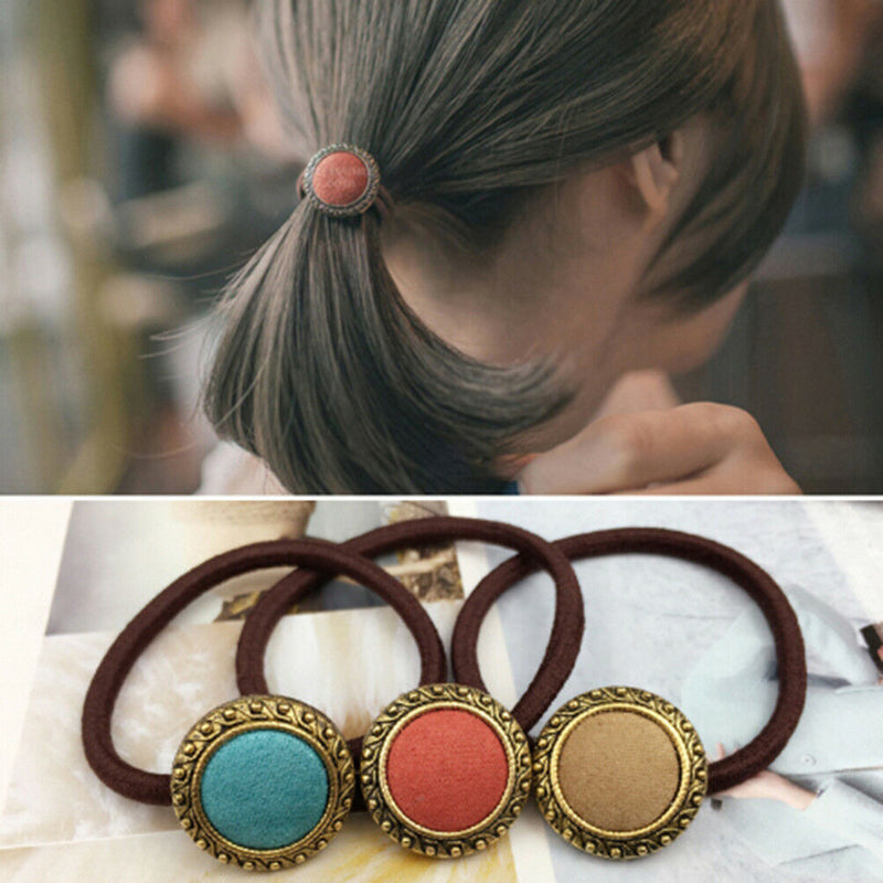 4pcs Retro Cloth Button Hair Holders Rubberband Elastics Girl Hair Accessories Z