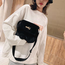 Plush Rabbit Tail Messenger Bag Women Solid Street Shoulder Satchel (Black)