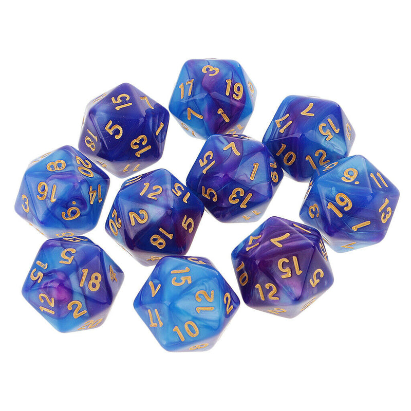 10pcs D20 Polyhedral Dice for Dungeons and Dragons Table Games Blue Purple