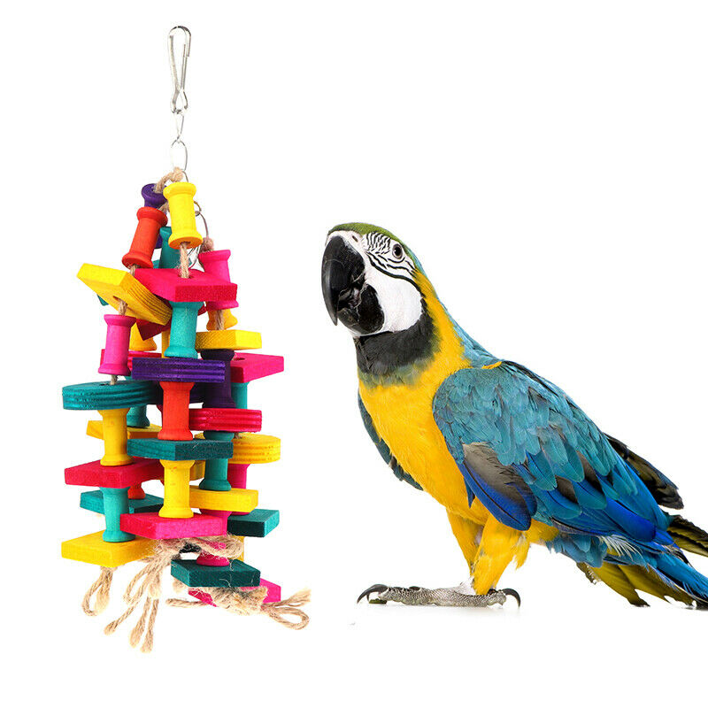 Colorful Wood Parrot Toys Durable Macaw Cage Chew Swing Bird Conure Pet To OZ