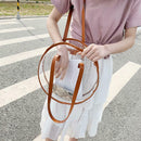 Summer Beach Round Transparent Women Handbag Tote Shopping Bags (Brown)