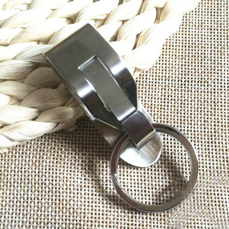 Stainless Steel Leather Detachable Keychain Belt Clip Key Ring Holder Gift N2O4