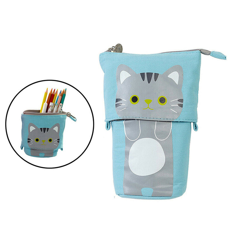 Stand Up Pencil Holder Telescopic Pencil Case Storage Stationery Pouch Bag Blue