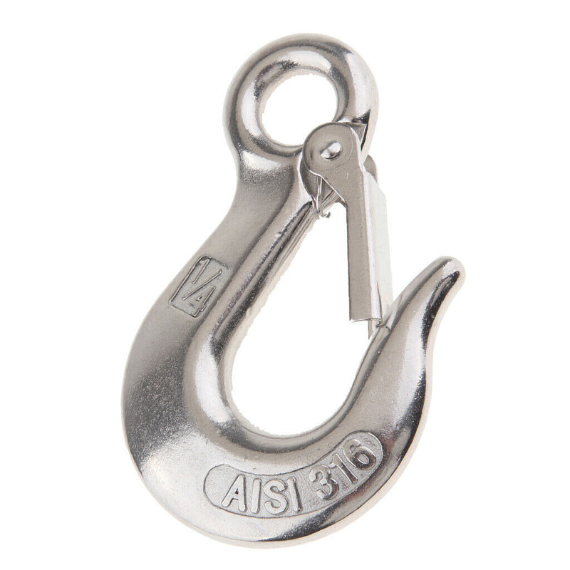 1/4" Clevis Slip Hook With Safety Latch Towing Chain Hooks Stainless Steel