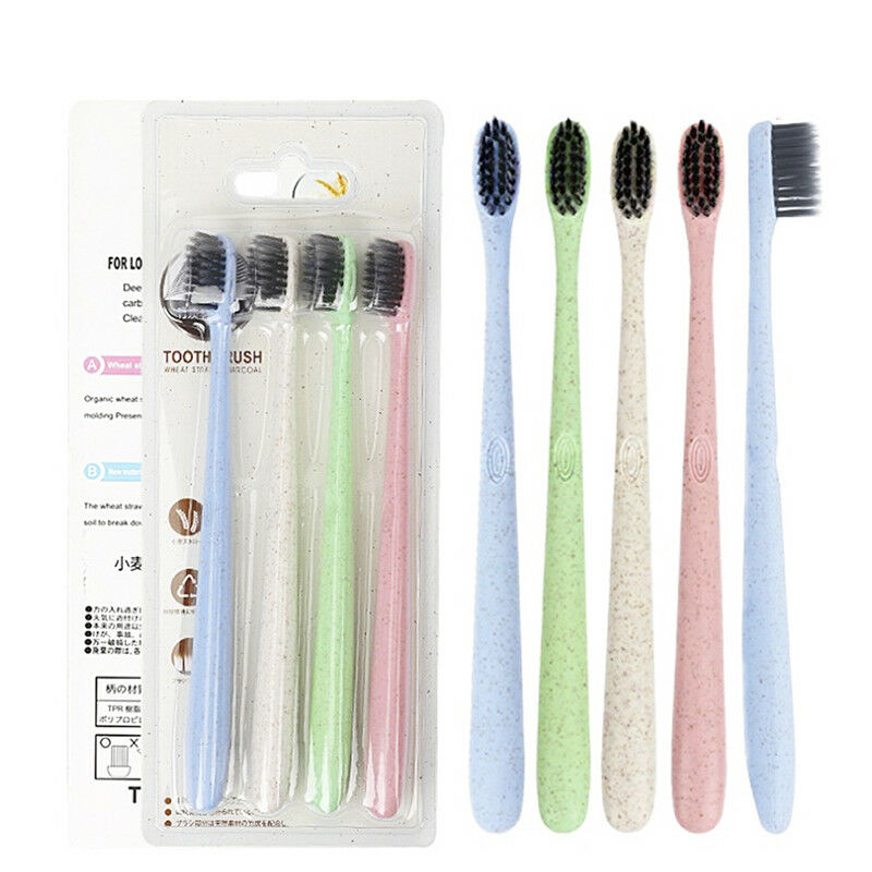 4X Wheat Straw Bamboo Charcoal Soft Toothbrush Hygiene Eco-Friendly Oral Clea Cy
