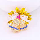 European Christmas Bells Pin Badges Crystal Brooches Jacket Coat Decor Jewelry