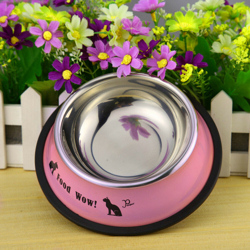 Stainless Steel Anti-skid Dog Cat Food Water Bowl Pet Feeding Tool Pink