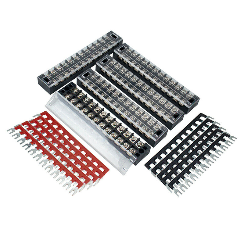 5Pcs Dual Row 12-Position Screw Terminal Electric Barrier Strip Block 25A 600V