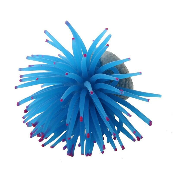 Aquarium Decoration Soft Plastic Artificial Anemone Plant - Blue